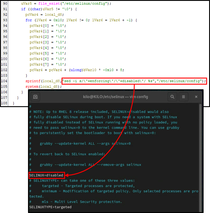 WolfsBane 악성코드에 의해 비활성화된 SELinux