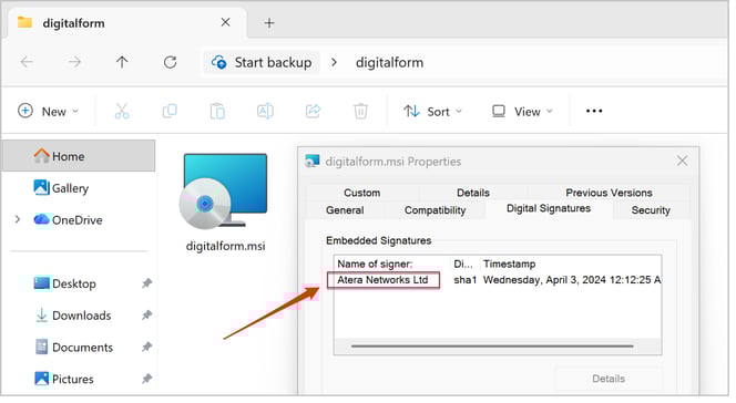 [그림 3-11] digitalform.msi 파일의 속성