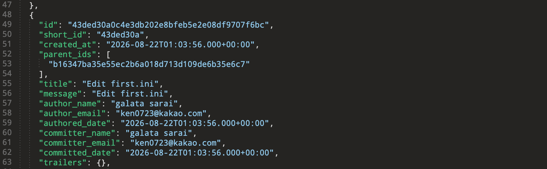 [Figure 3-5] Commit Metadata for first.ini