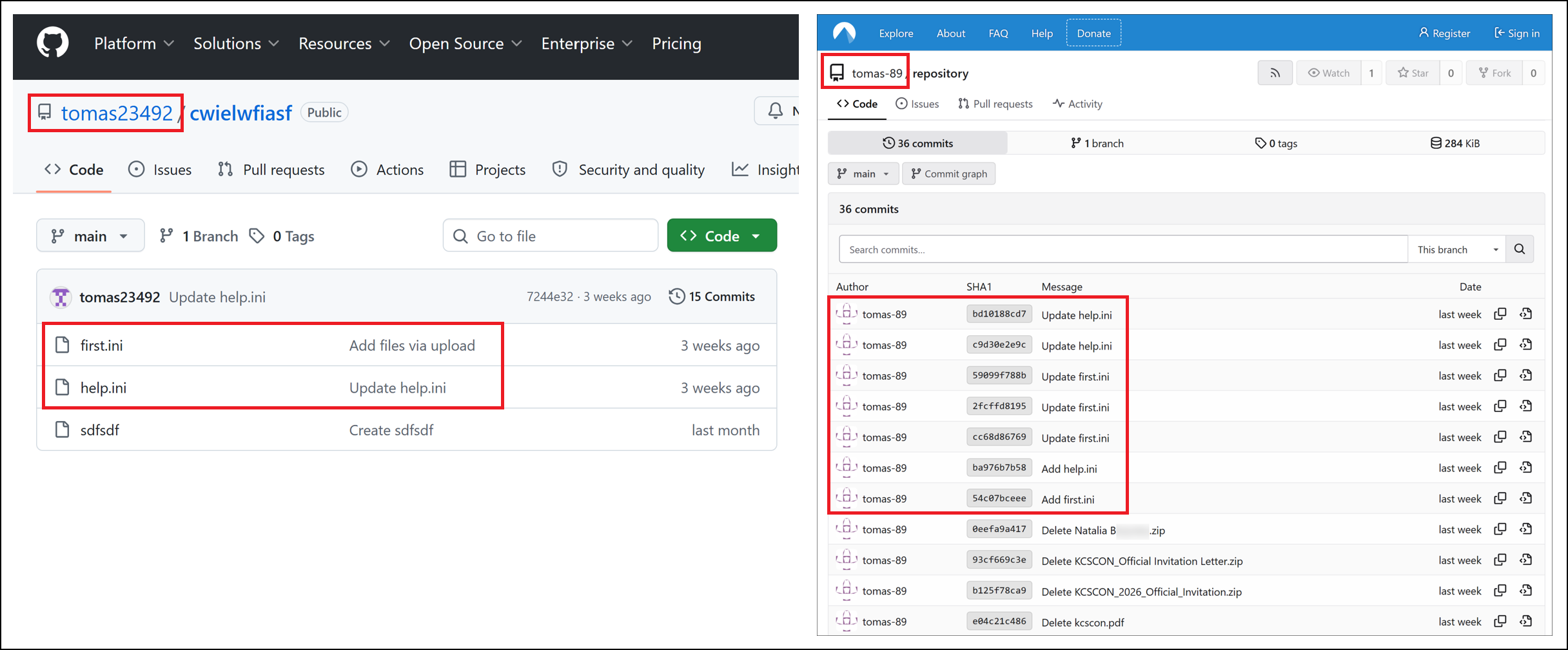 [Figure 4-2] Comparison of Identical first.ini and help.ini Filenames in the Repositories