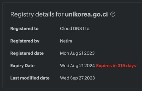 통일부 사칭 도메인(unikorea.go[.]ci) 등록 정보