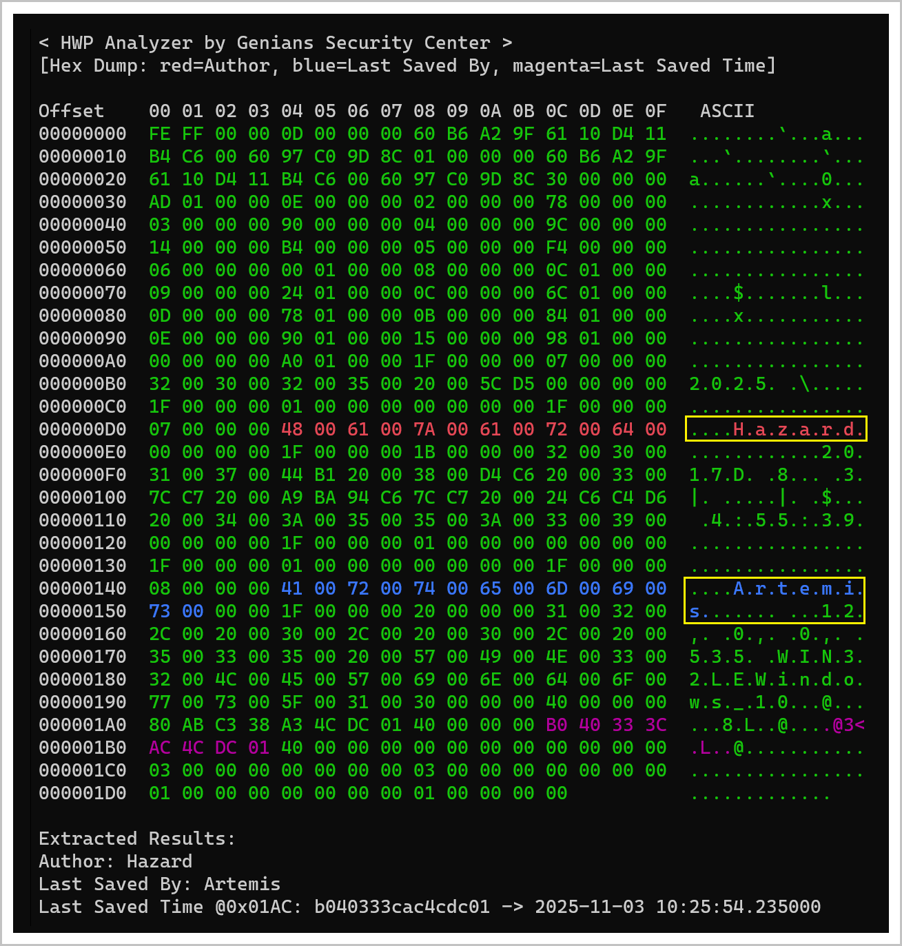 [그림 4-2] 악성 HWP 문서 정보 화면
