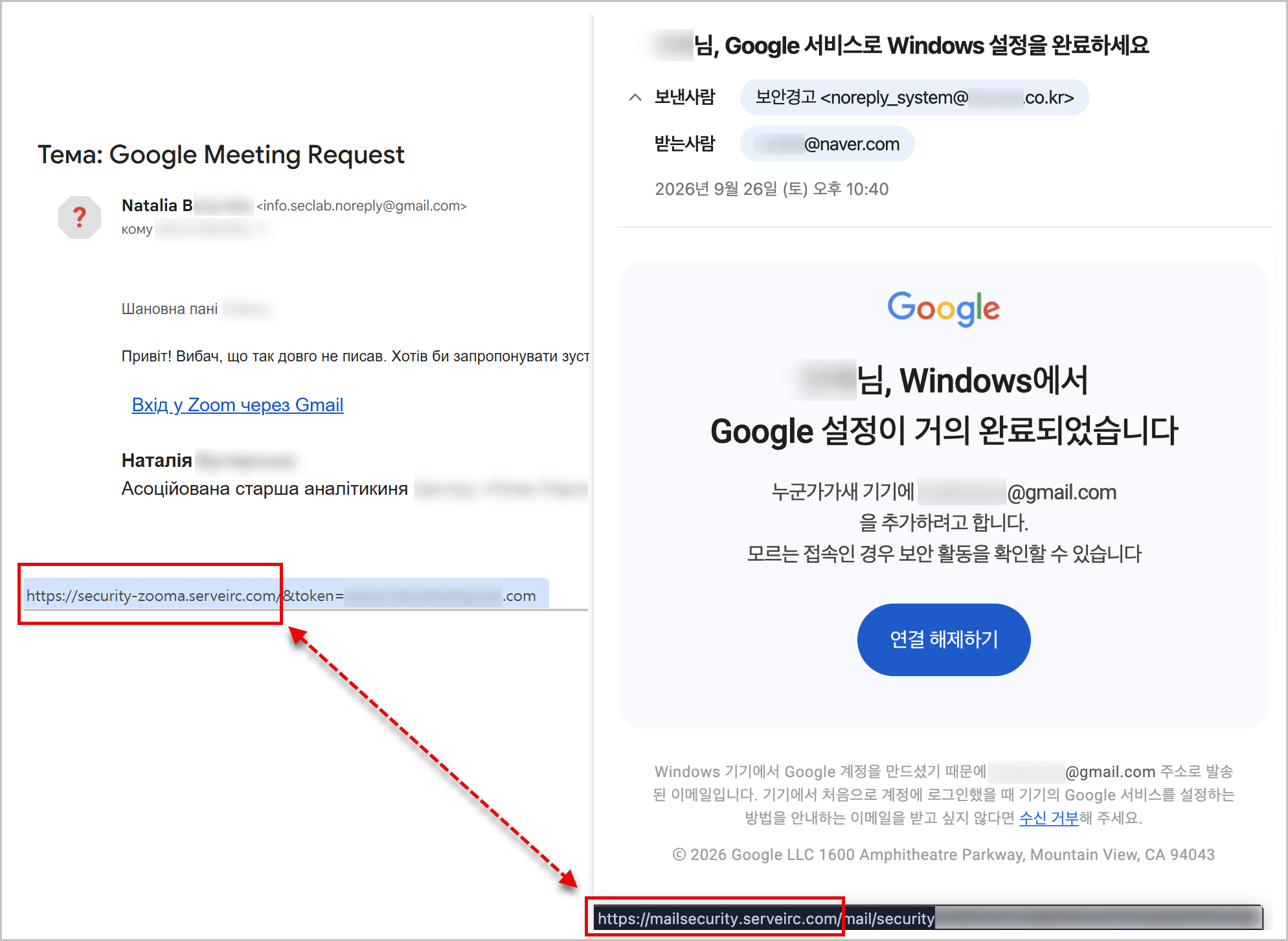 [그림 4-4] serveirc[.]com 하위 도메인을 피싱 인프라로 활용한 사례 비교